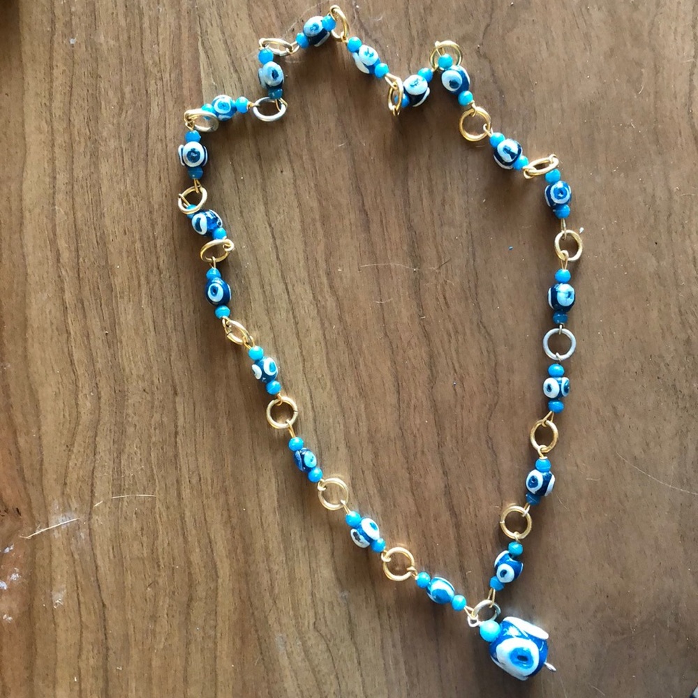 Vintage Blue Handblown Glass Necklace